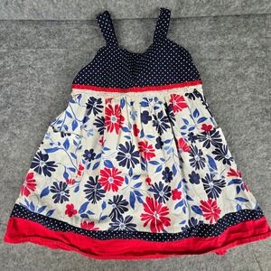 Zoey Girl Sundress Girls Size 6 Navy Blue Red White Floral Polka Dot Tie Back